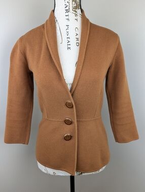ALFANI Women's 3/4 Sleeve Blazer Sweater Jacket Brushed Sienna Camel Career PS